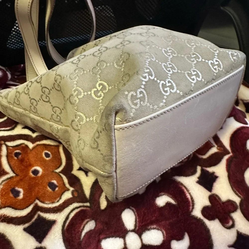 GUCCI GG SUEDE LEATHER TOTE BAG HAND BAG IVORY BEIGE excellent condition. - Picture 7 of 10